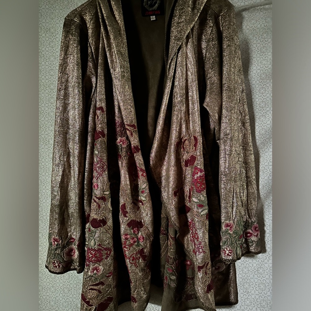🌹Rare Johnny Was metallic embroidered cardigan